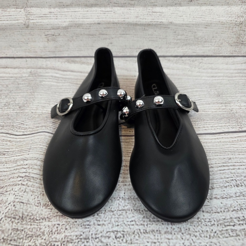 CL By Laundry Black Ballet Flats with Studded Strap - Picture 2 of 5